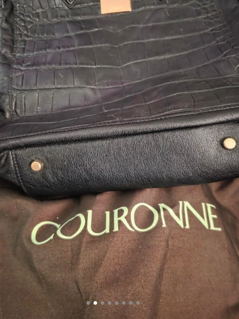 COURONNE Black Croc-Embossed Leather Bowler Tote Bag